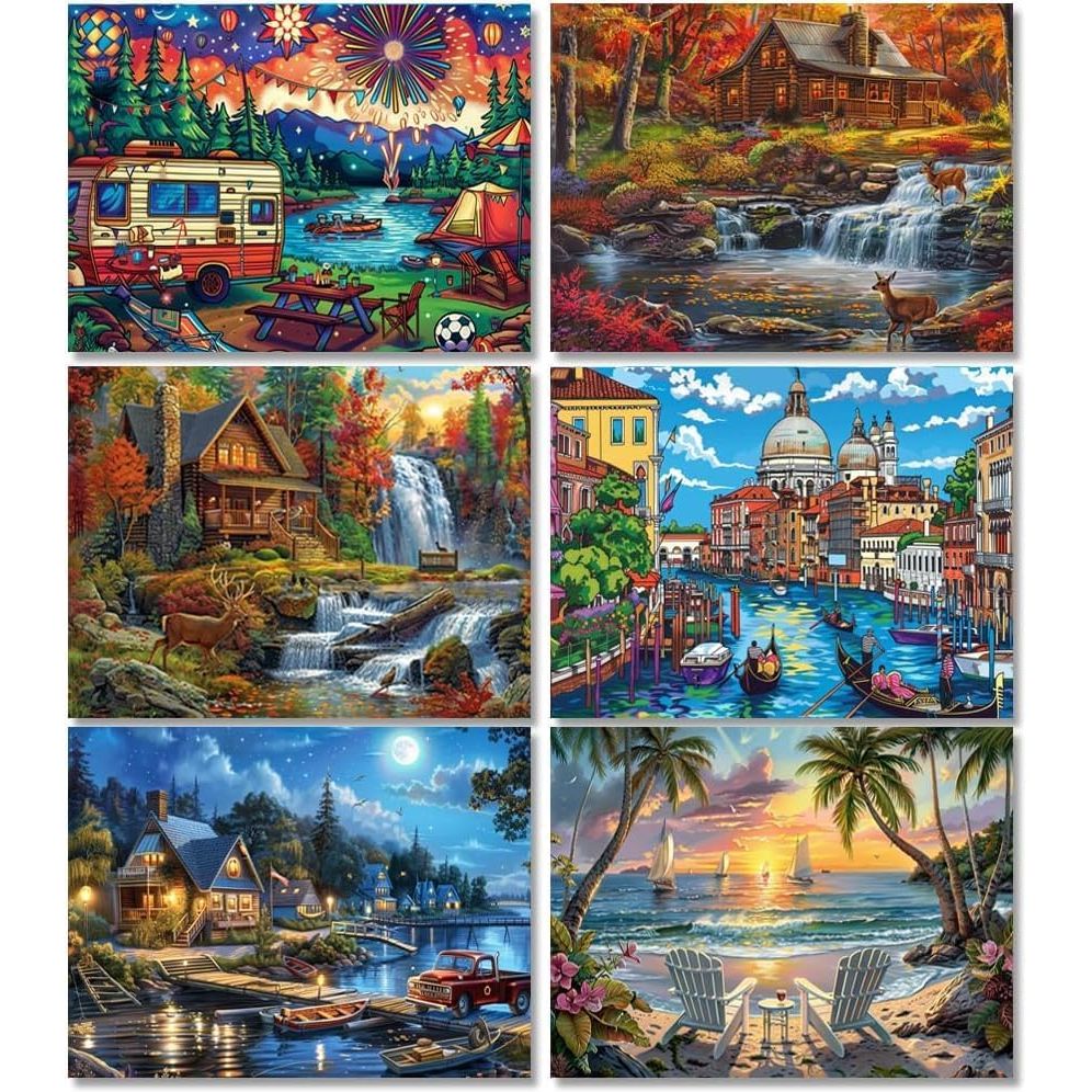 6 Pack Diamond Painting Kits for Adults Peinture Diamant 5D Adulte NouveautŽ Gem Art Dots for Beginner Women DIY Crafts for Home Wall Decor 11.8x15.7 Inches Cabin Style - Just Closeouts Canada Inc.