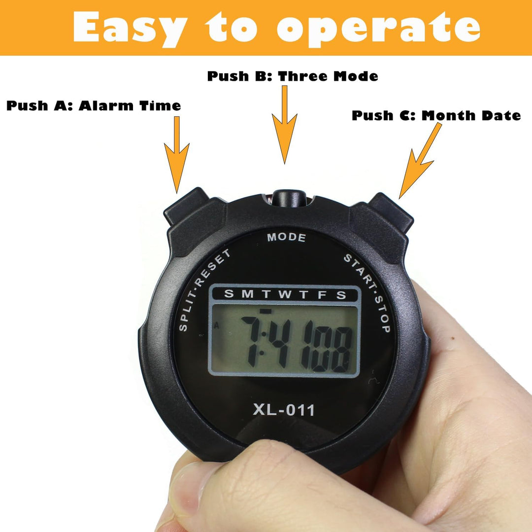 6-Pack Digital Sport Stopwatch Timer, Electronic Large Display with Date Time and Alarm Function, Multi-Function Sports Coaches Fitness Coaches and Referees Black - Just Closeouts Canada Inc.X0048YQEDR