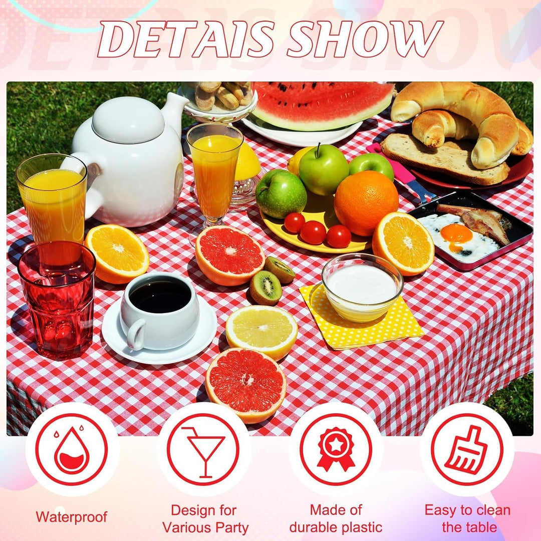 6 Pack Plastic Checkered Tablecloth, 80x140 cm Red and White Picnic Disposable Table Cover Rectangular Gingham Tablecover for Birthdays, Carnivals, Parties - Just Closeouts Canada Inc.