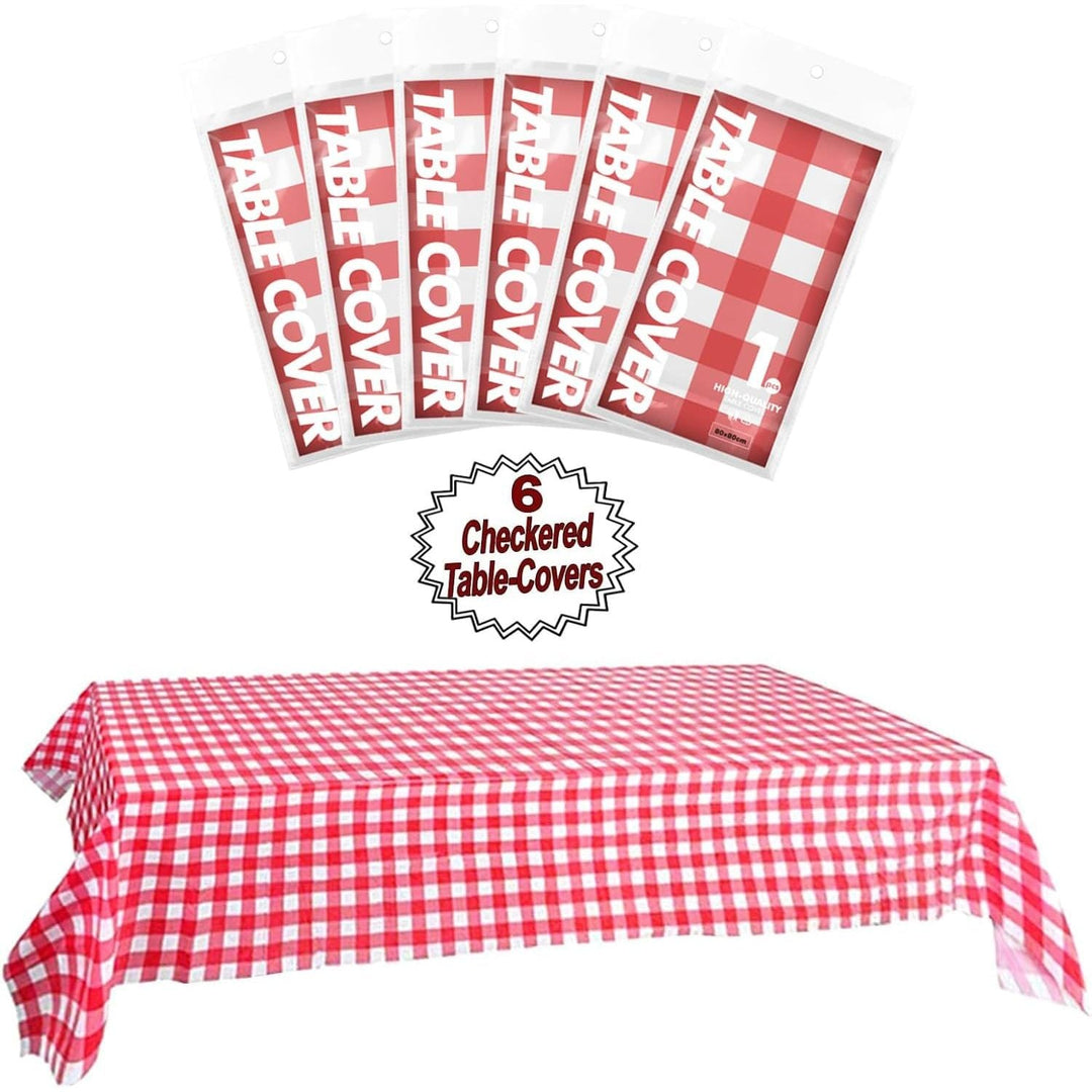 6 Pack Plastic Checkered Tablecloth, 80x140 cm Red and White Picnic Disposable Table Cover Rectangular Gingham Tablecover for Birthdays, Carnivals, Parties - Just Closeouts Canada Inc.