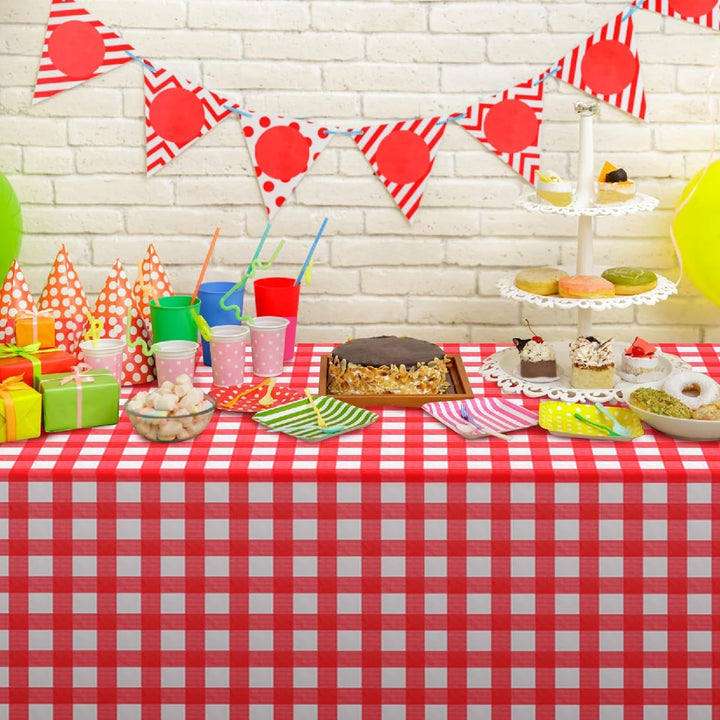 6 Pack Plastic Checkered Tablecloth, 80x140 cm Red and White Picnic Disposable Table Cover Rectangular Gingham Tablecover for Birthdays, Carnivals, Parties - Just Closeouts Canada Inc.