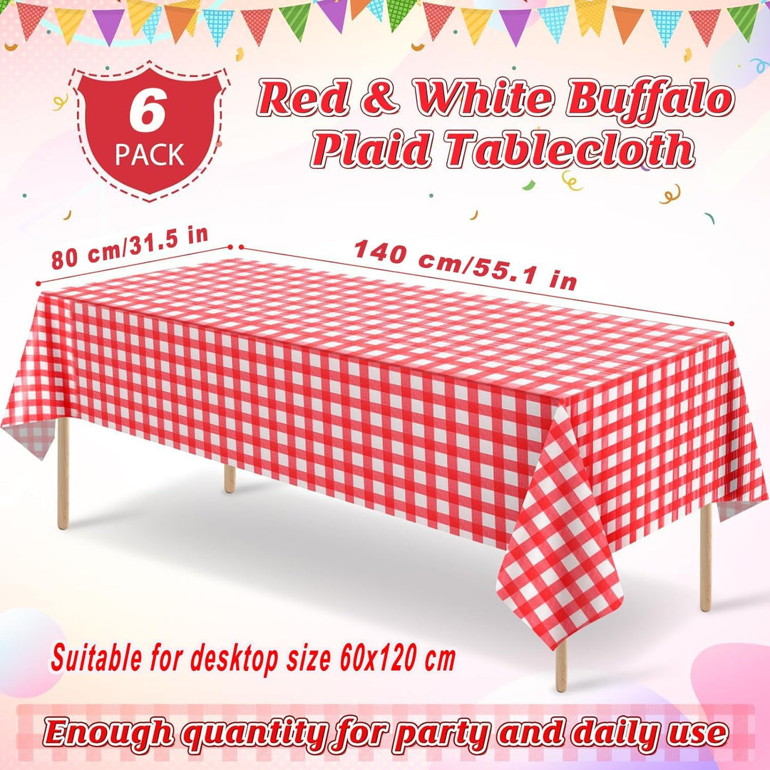 6 Pack Plastic Checkered Tablecloth, 80x140 cm Red and White Picnic Disposable Table Cover Rectangular Gingham Tablecover for Birthdays, Carnivals, Parties - Just Closeouts Canada Inc.