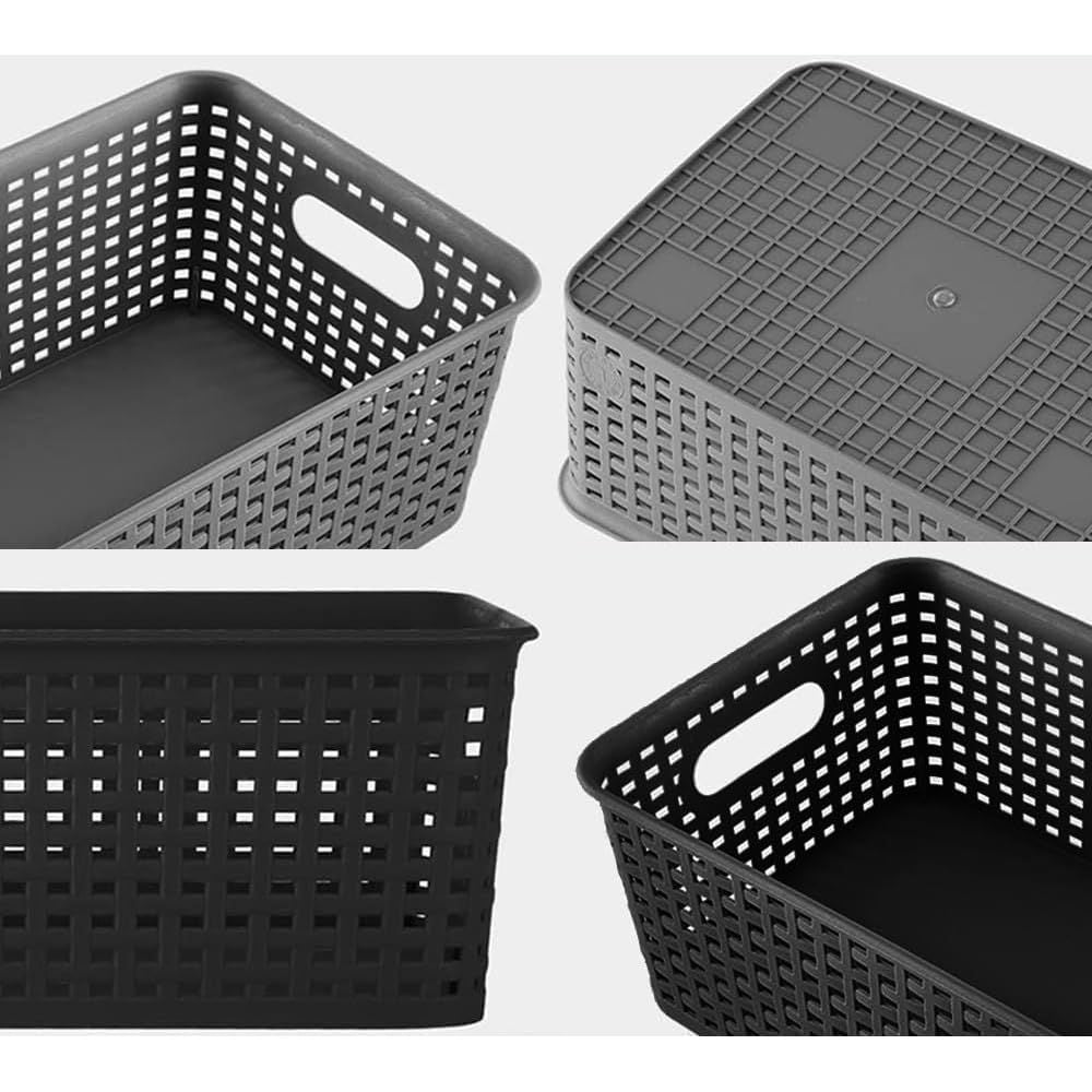 6 pcs Storage Bins with Bamboo Lids - Plastic Storage Containers with Lids Stackable Storage Box Baskets for Organizing Shelves Drawers Desktop Closet Office - Just Closeouts Canada Inc.
