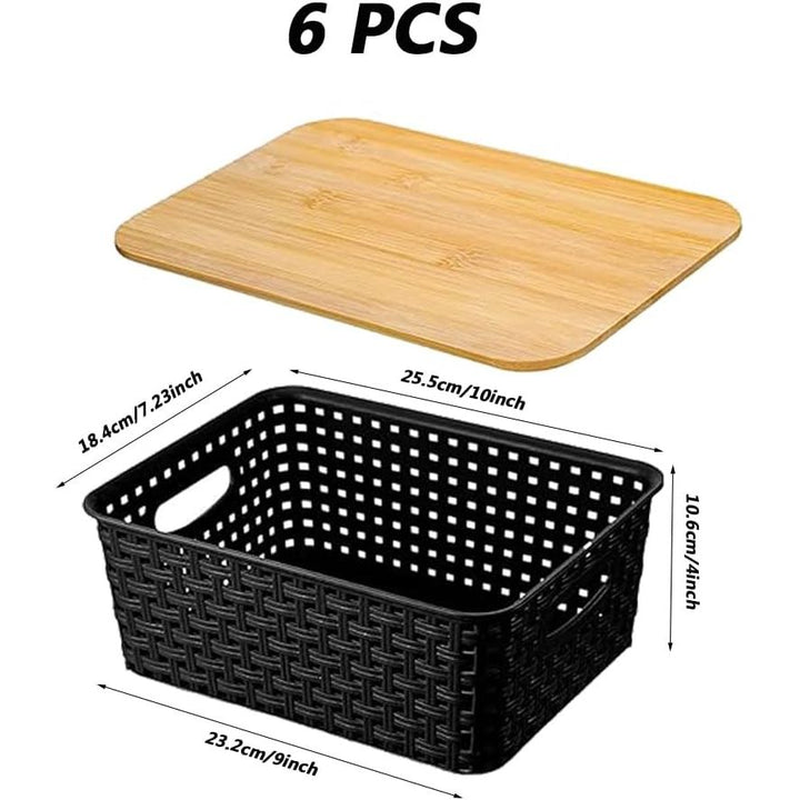 6 pcs Storage Bins with Bamboo Lids - Plastic Storage Containers with Lids Stackable Storage Box Baskets for Organizing Shelves Drawers Desktop Closet Office - Just Closeouts Canada Inc.
