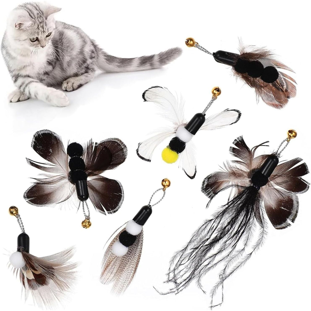 6-Piece Feather Insect Cat Wand Refill Set with Bells - Just Closeouts Canada Inc.