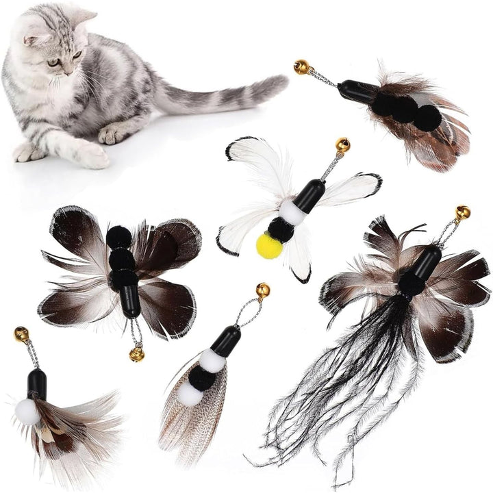 6-Piece Feather Insect Cat Wand Refill Set with Bells - Just Closeouts Canada Inc.