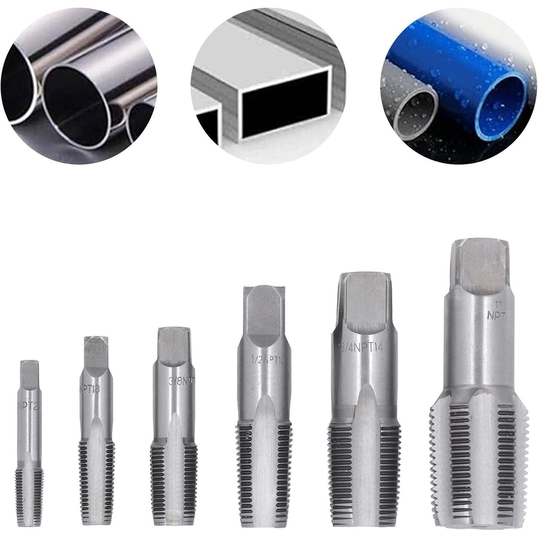 6 Piece NPT Pipe Tap Set, Carbon Steel Hand Threading Plumbing Tap Set for Accurate Threads, 1, 3/4, 1/2, 3/8, 1/4, 1/8 NPT Tap, for Plumbers Mechanics DIYers - Just Closeouts Canada Inc.X004AG2HX9