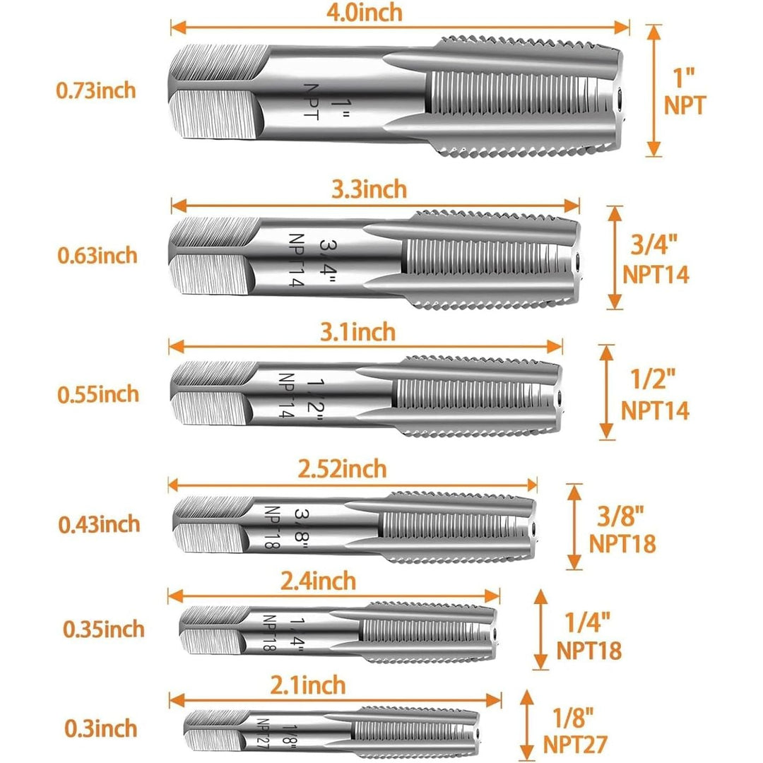 6 Piece NPT Pipe Tap Set, Carbon Steel Hand Threading Plumbing Tap Set for Accurate Threads, 1, 3/4, 1/2, 3/8, 1/4, 1/8 NPT Tap, for Plumbers Mechanics DIYers - Just Closeouts Canada Inc.X004AG2HX9