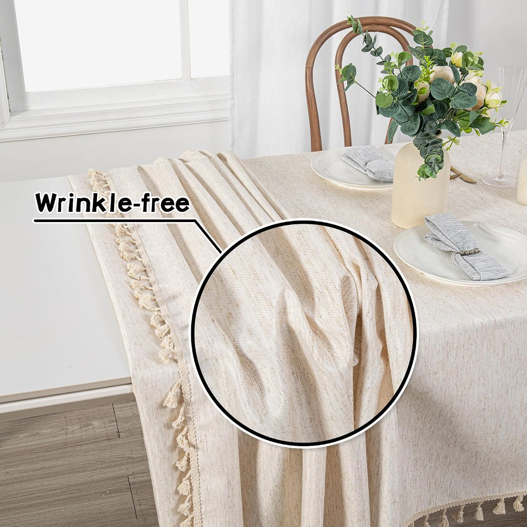 60 × 60 in Square Tablecloth – Beige with Beige Tassels - Just Closeouts Canada Inc.
