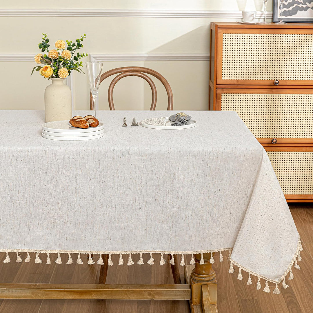60 × 60 in Square Tablecloth – Beige with Beige Tassels - Just Closeouts Canada Inc.