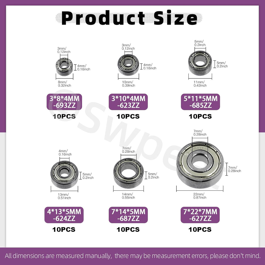 60-Piece Double-Shielded Ball Bearing Assortment, 6 Sizes - Just Closeouts Canada Inc.X004I4JDH1