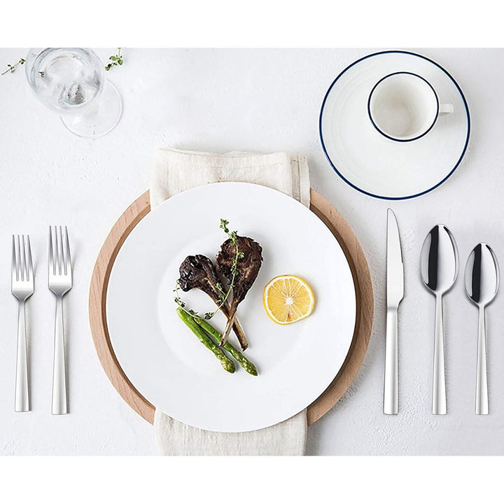 60 - Piece Silverware Set, E - far Stainless Steel Flatware Set Service for 12, Tableware Cutlery Set for Home Restaurant Party, Dinner Forks/Spoons/Knives, Square Edge & Mirror Polished, Dishwasher Safe - Just Closeouts Canada Inc.
