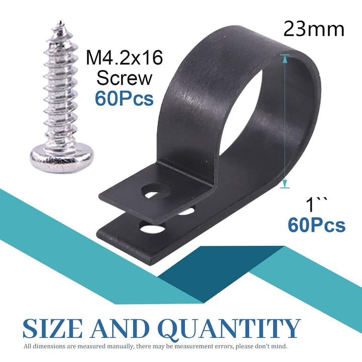 60Pcs 1 Inch Black Nylon Screw Mounting R-Type Cable Clip Wire Clamp with 60Pcs Screws for Wire, Cable, Conduit and Cable Conduit Kit (Black) - Just Closeouts Canada Inc.X002Q2SZCV
