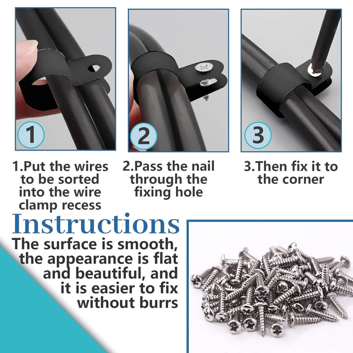 60Pcs 1 Inch Black Nylon Screw Mounting R-Type Cable Clip Wire Clamp with 60Pcs Screws for Wire, Cable, Conduit and Cable Conduit Kit (Black) - Just Closeouts Canada Inc.X002Q2SZCV