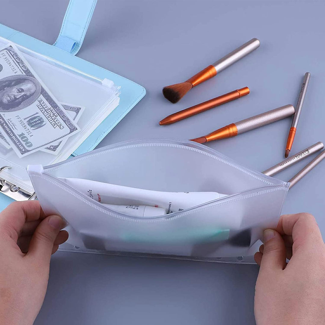 Binder Pockets A6 Size 6 Holes Zipper Binder Pouch Folders Clear Waterproof PVC Loose Leaf Bags for 6 Ring Binder Notebooks, Documents and Cards, Plastic Filing Bags, Mini Binder Cash Envelopes(12PCS)