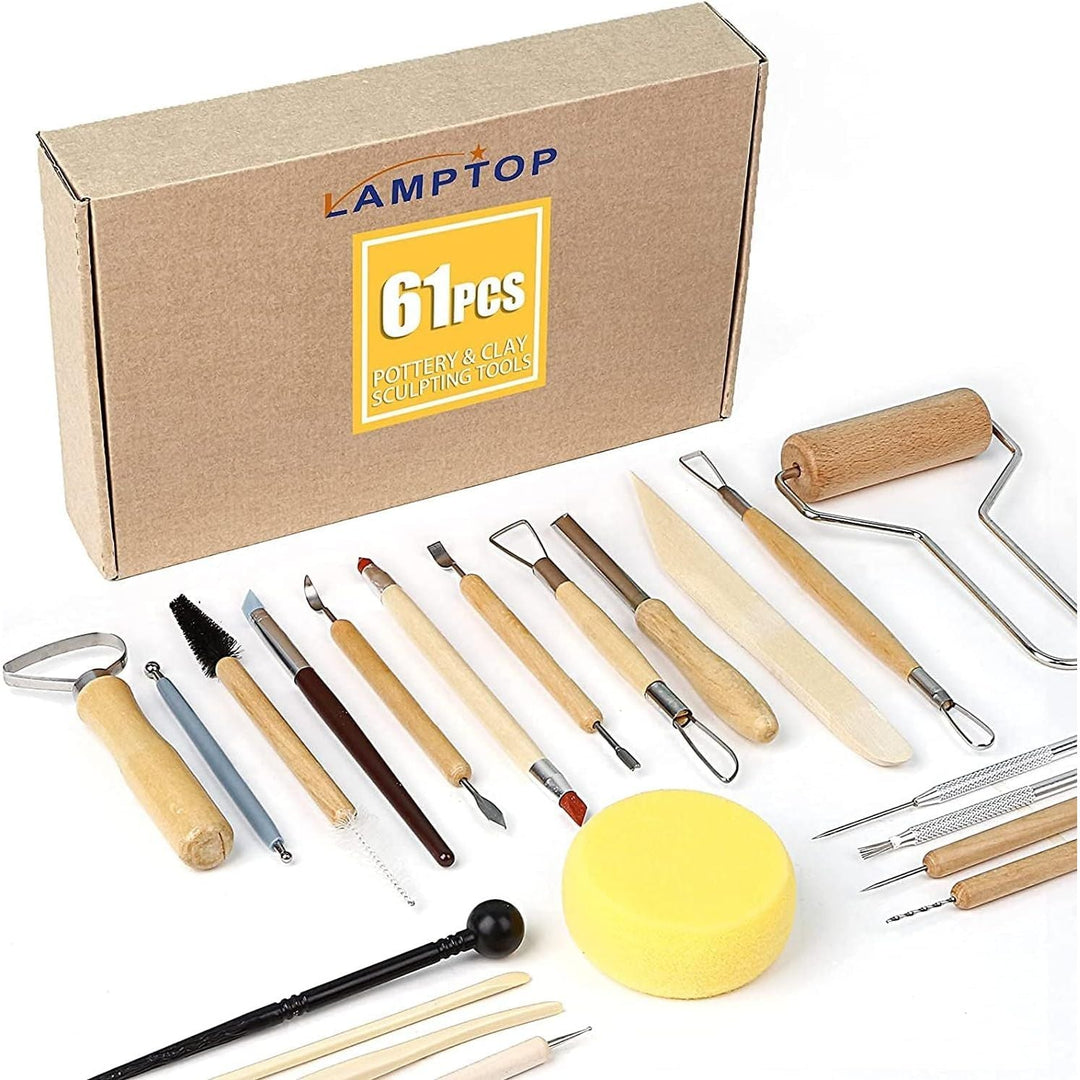 61 Piece Ceramic Clay Tools Set, LAMPTOP Polymer Clay Tools Pottery Tools Set, Wooden Pottery Sculpting Clay Cleaning Tool Set for Potters Beginners Professionals Arts Crafts - Just Closeouts Canada Inc.