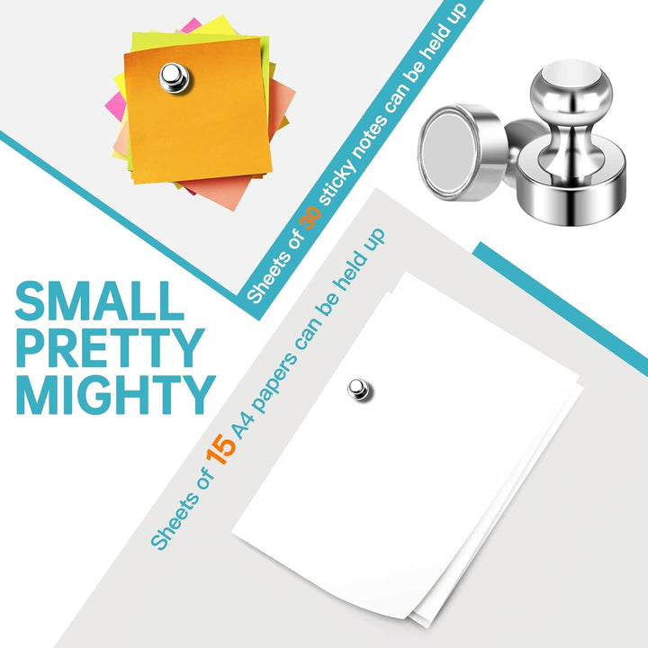 50 Pack Fridge Magnets Adults Magnetic Push Pins Small White Board Magnets Refrigerator Magnet for Fridge Whiteboard in Office Kitchen, Silver