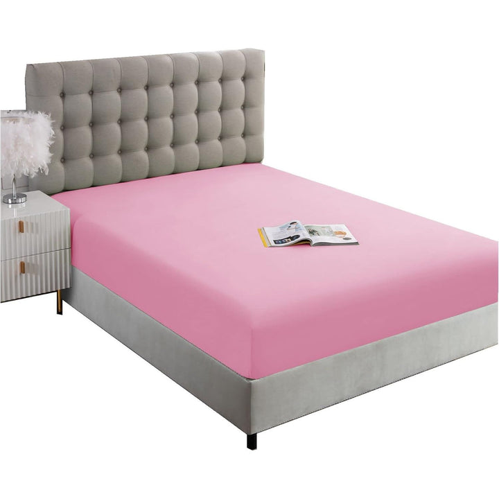Ghooss King Size Fitted Sheet-Single Fitted Deep Pocket Sheet up to 14 Inch-Wrinkle-Fade-Stain Resistant-1 Pack(Pink,King)