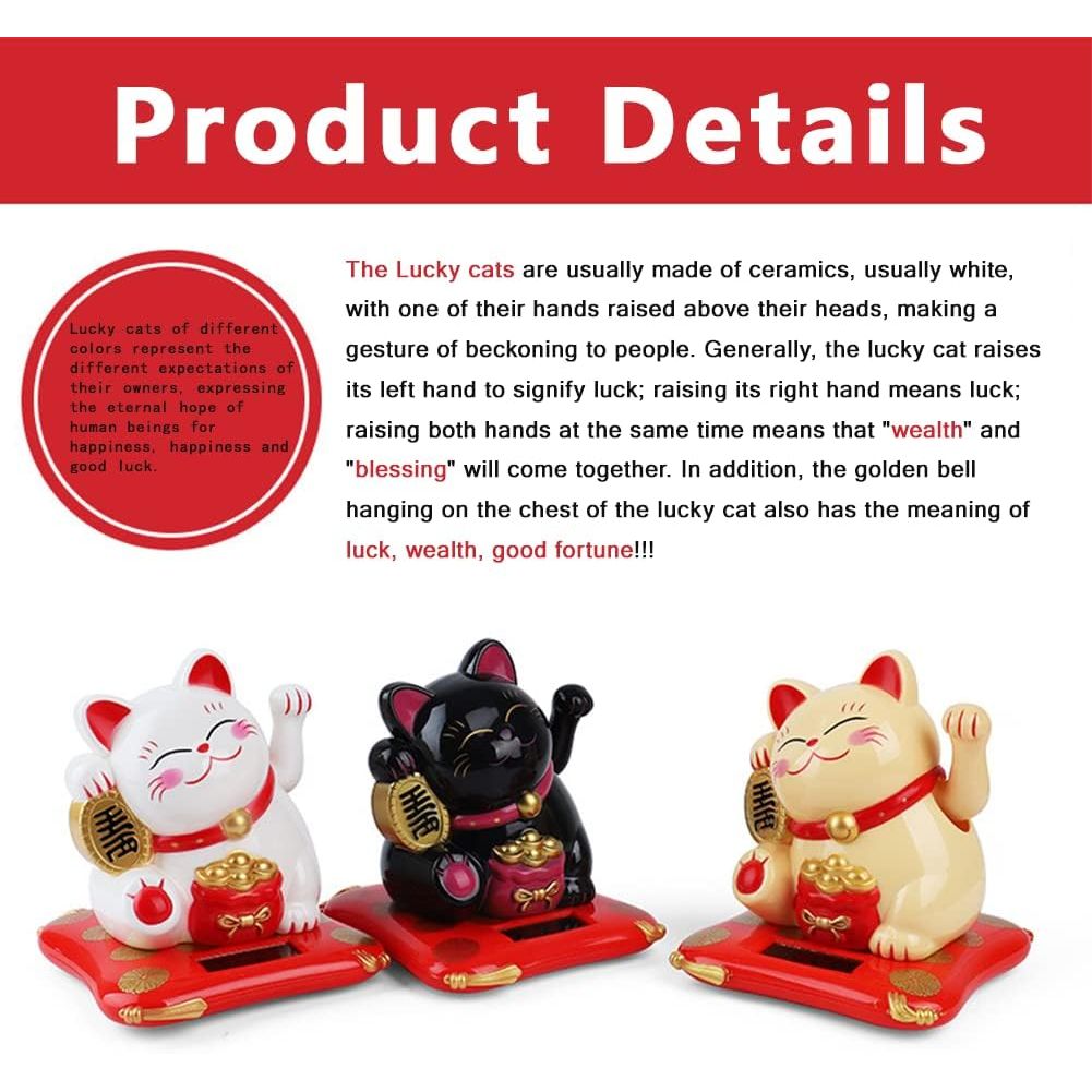 Solar Powered Waving Lucky Cat Cute Waving Cat Good Luck Wealth Welcoming Cats for Home or Office Display, Car Decoration.(Yellow)