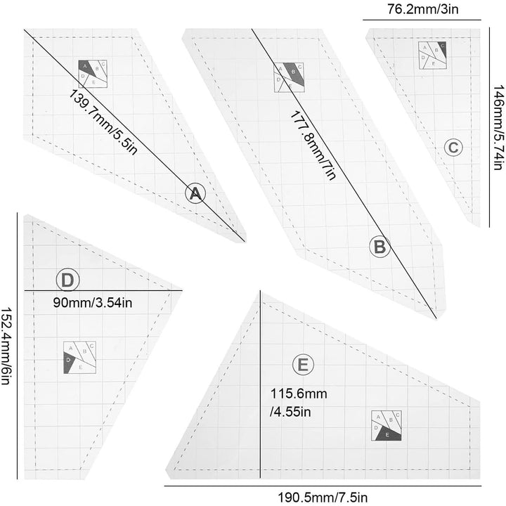 Crazy Quilting Template Set, Creative Transparent Sewing Machine Ruler, Non-Slip Hand Patchwork Ruler, Acrylic DIY Sewing Tools, Grids Scrap Templates, Quilt Rulers