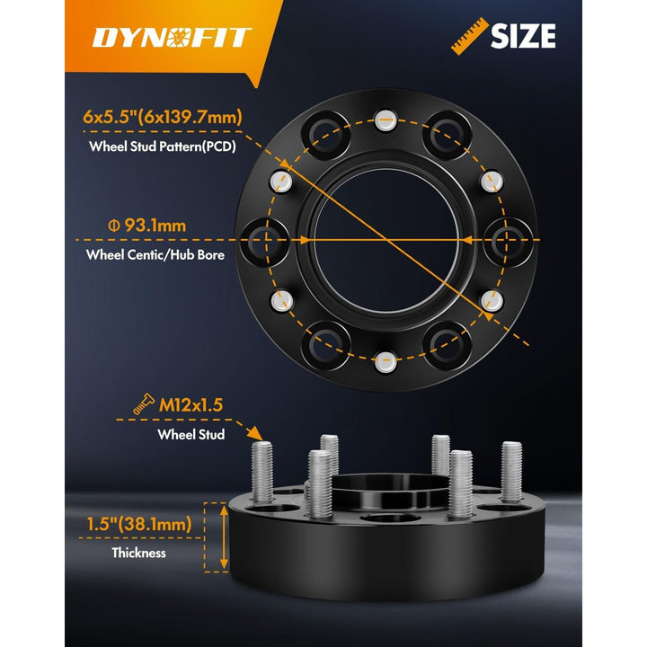 6x5.5 Hubcentric Wheel Spacer for 2019-2023 Ford Ranger xlt lariat raptor 2021-2023 Bronco(NOT Fit Bronco-Sport),4pcs 1.5 inch 6x139.7 Hub Bore 93.1mm Thread Pitch M12x1.5 6lug rim, black