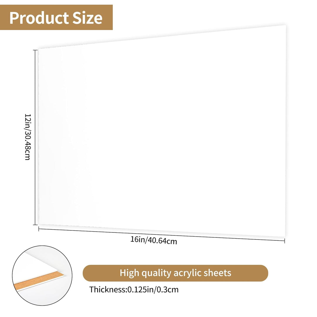 Lesnlok 12 x 16 White Acrylic Sheets 1/8 inch Thick 3mm 2 Pack White Plexiglass Sheet,for Sign,Craft,Painting,Laser Cutting,DIY Display Projects (2, white, 12 x 16 x 1/8)