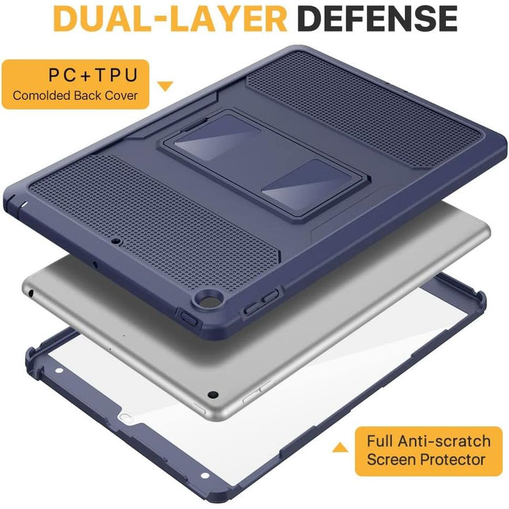 Case for New iPad 9th Generation 10.2 2021 / iPad 8th Gen 10.2 2020 / iPad 7th Gen 10.2 Inch Case, [Heavy Duty] Shockproof Full Body Protective Cover with Built-in Screen Protector, Dark Blue