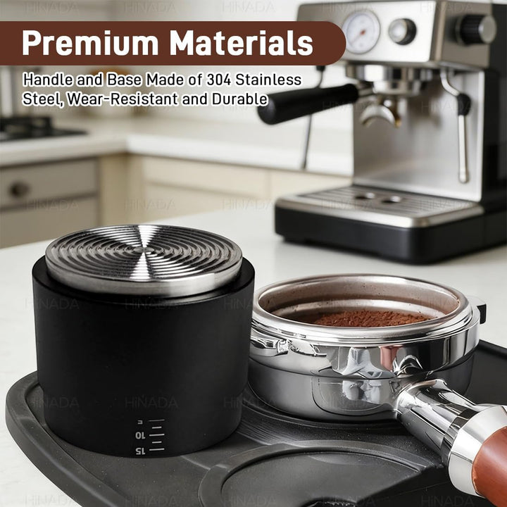 Espresso Tamper 53mm, 3-in-1 Coffee Distributor with WDT Tool, Adjustable Depth Coffee Tamper with Calibrated Spring, Professional Barista Espresso Accessories (53mm)