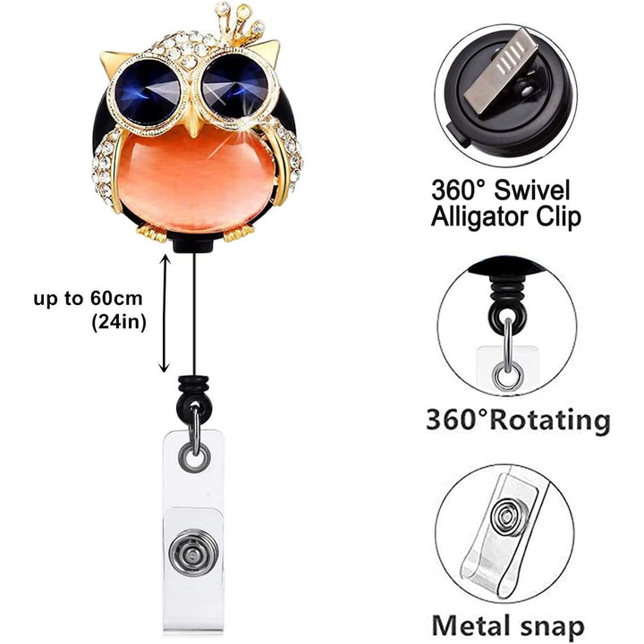 Rhinestones Retractable Badge Reel, Bling Diamond Nurse Badge Holder Reels with Swivel Alligator Clip for Teachers Students Volunteers Employees (3 Pack Crystal Cute Owl)