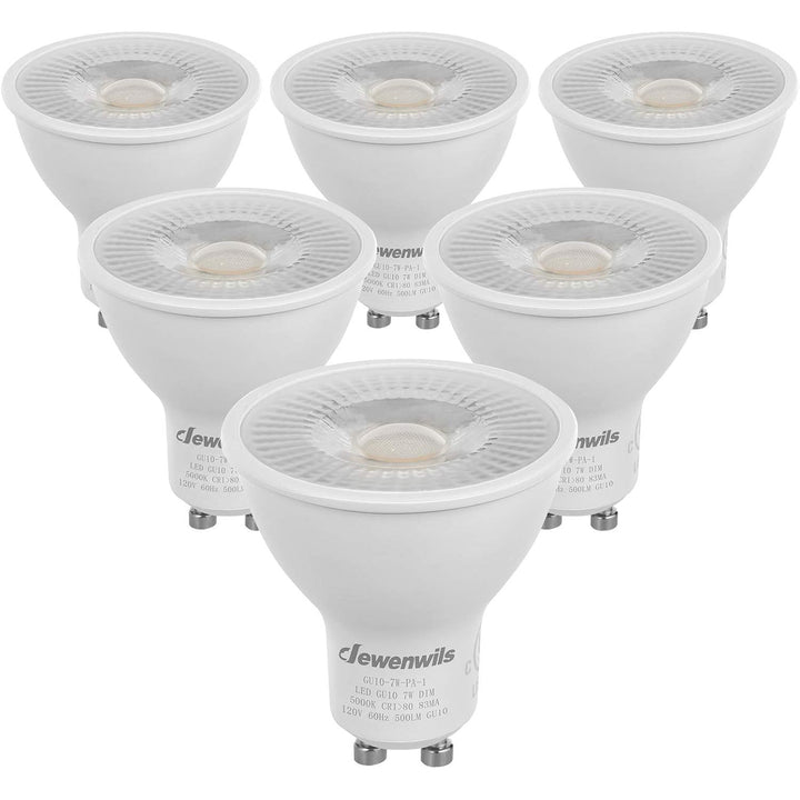 6-Pack GU10 LED Light Bulb, Dimmable 5000K Daylight GU10 Bulb Replacement for Track Lighting, 7W(50W Equivalent) LED Bulbs for Living Room, Kitchen Range Hood, Bathroom, 500LM