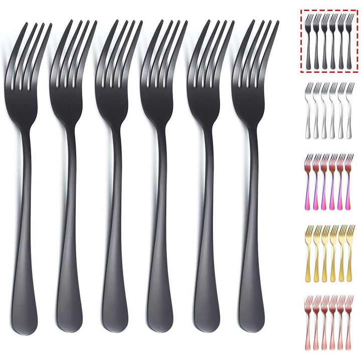 Black Dinner Fork 6 Pieces, Stainless Steel 8.17 Inch Forks Black Titanium Plating Silverware, Black Forks Set of 6