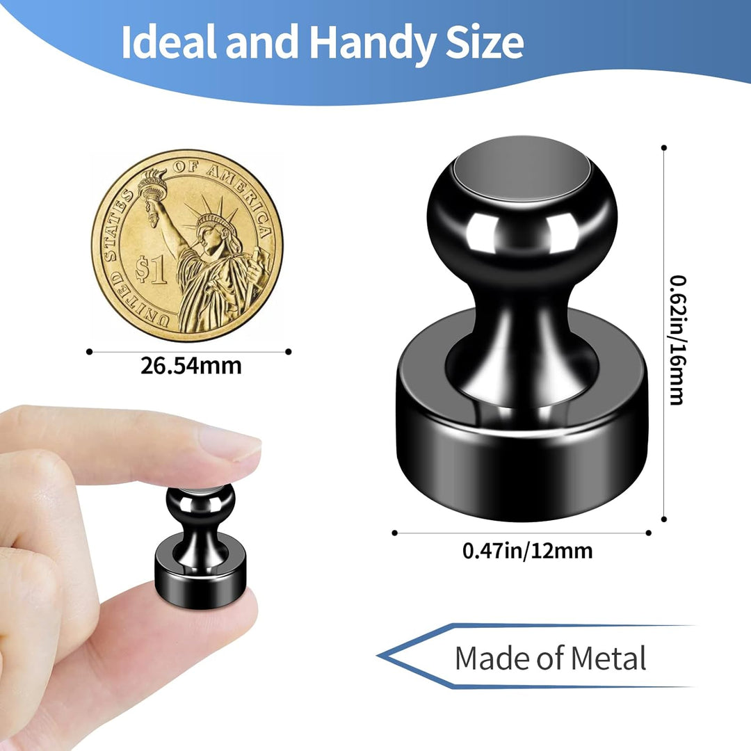 12 Pack Fridge Magnets, Metal Magnets, Strong Push Pin Magnets for Whiteboard, Refrigerator, Dry Erase Board, Map, Locker Accessories, Office Accessories, Kitchen Accessories, Black