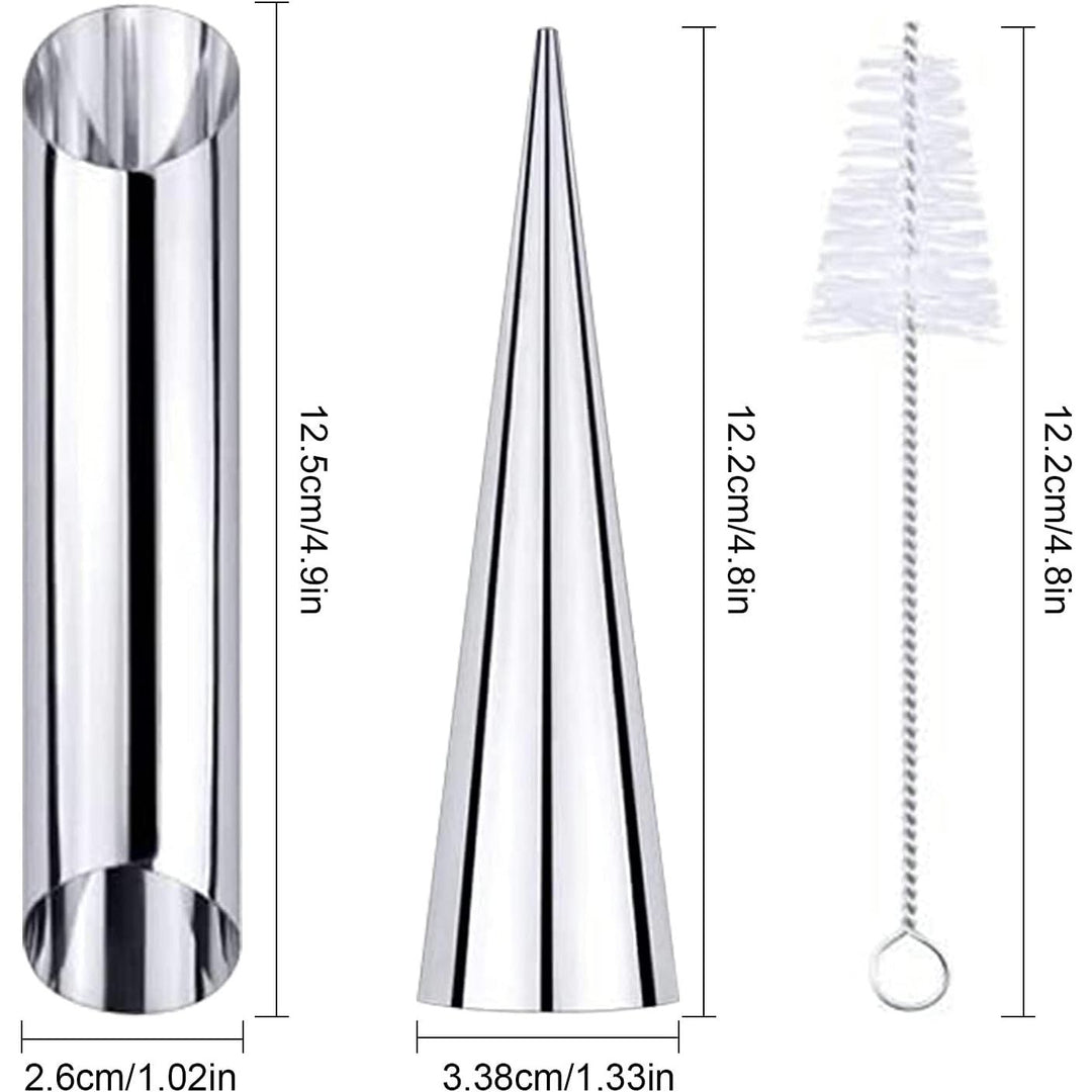 21Pcs Cannoli Tubes Cream Horn Molds Set, 10 Cone Shaped Cannoli Rings, 10 Tubular Shaped Cannoli Rolls, Stainless Steel Baking Mold for Screw Croissant, Pastry, Bread, Waffle. Cleaning Brush