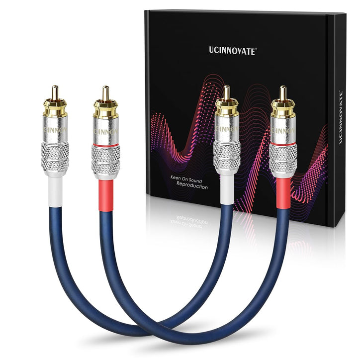 RCA Audio Cable for Amplifier, 13 AWG 30cm 2 Pack RCA to RCA Plug Cold Welding Oxygen Free Copper RCA Speaker Cable with Gold-Plated Plug, Heavy-Duty Blue 1FT OFC HiFi for amp Home Theater