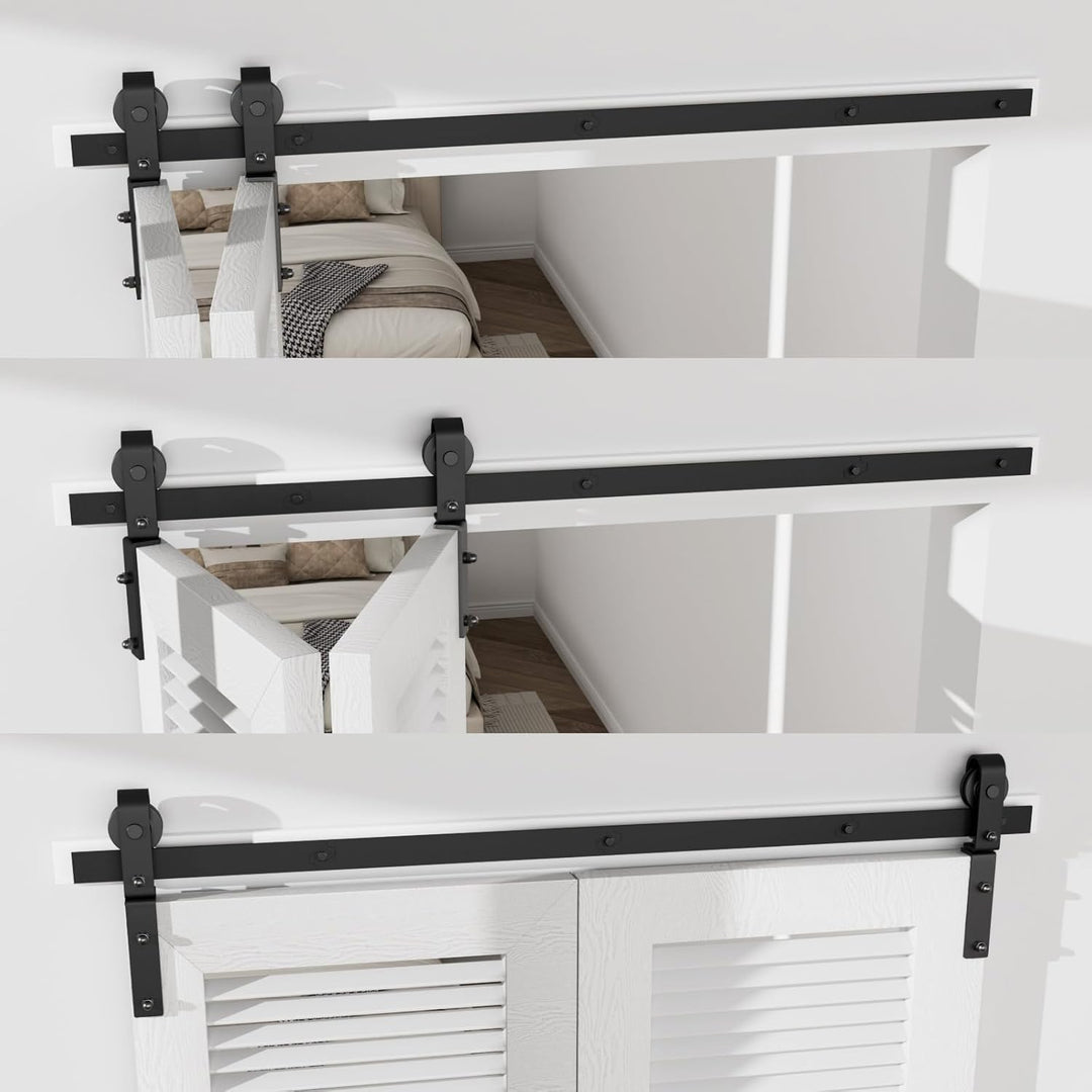 120CM/4FT Bi-Folding Sliding Barn Door Hardware Kit, Heavy Duty Sturdy Barn Door Track Set, Smoothly and Quietly, Fits 2 Doors (No Door)
