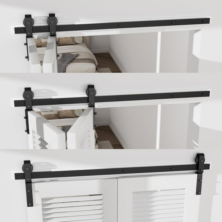 120CM/4FT Bi-Folding Sliding Barn Door Hardware Kit, Heavy Duty Sturdy Barn Door Track Set, Smoothly and Quietly, Fits 2 Doors (No Door)