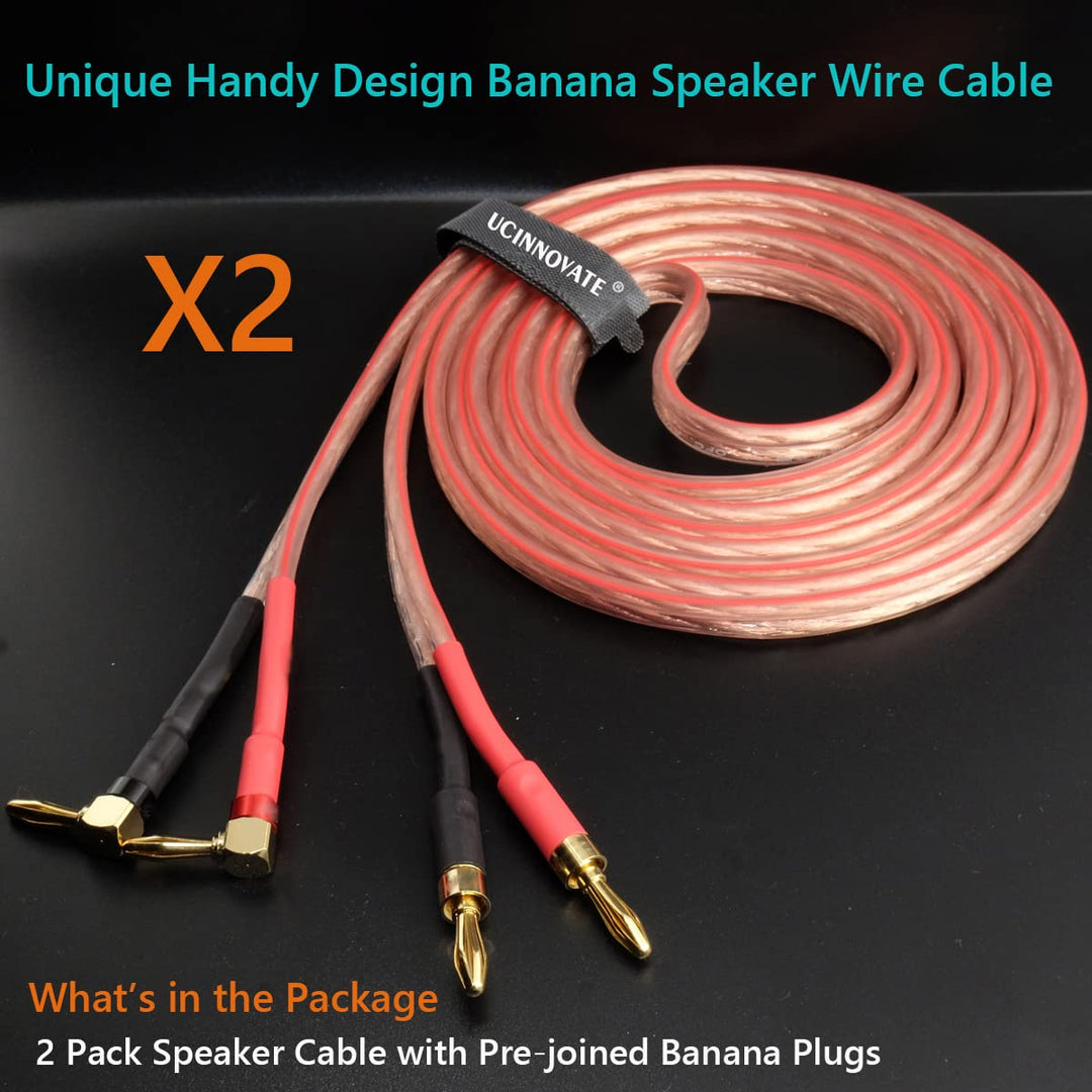 2 Pack 13 AWG Speaker Wire with Banana Plugs, 2X 3m HiFi Speaker Cable with Gold-Plated Right Angle Banana Plugs to Banana Plugs Audio Cable Speaker Cord for Audiophile (3m / 9.8FT)