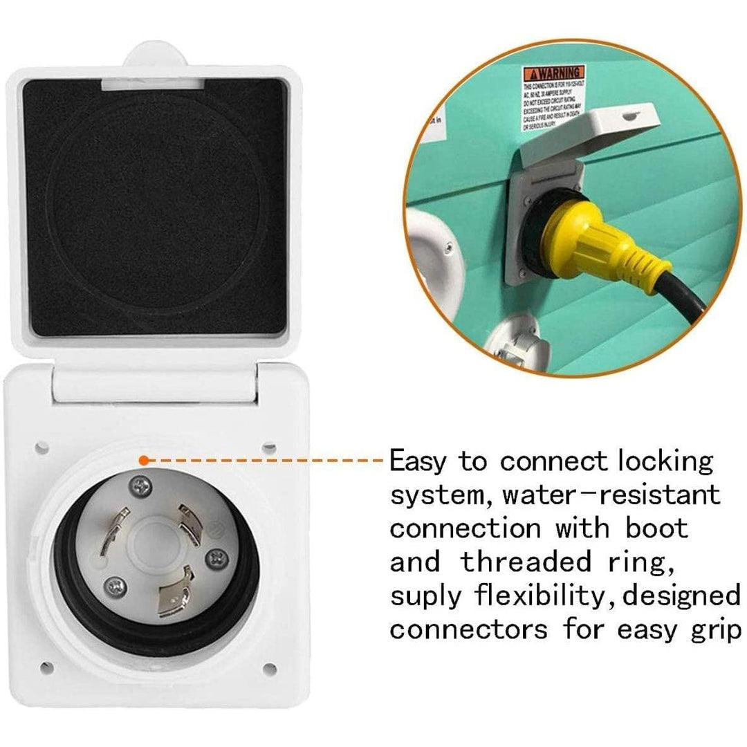 30AMP RV Power Inlet Receptacle, 125V RV Power Plug Twist Lock Inlet, RV Power Female Twist Locking Connector with Weatherproof Cover Boot for Trailer Boat Camper, RV Shore Power Inlet Plug Kit