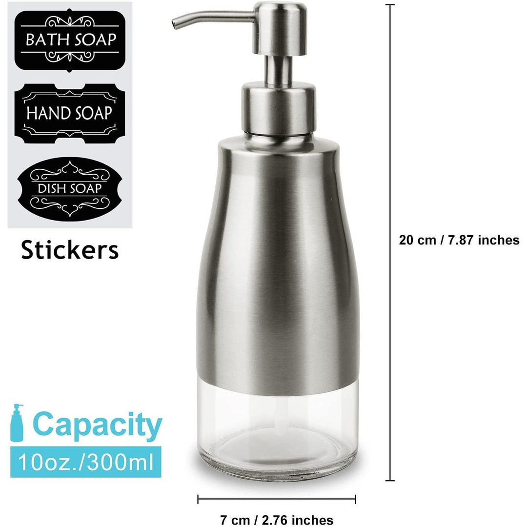 2 Pack Soap Dispenser Stainless Steel Case Glass Liner Hand Pump Dispenser, Refillable Liquid Hand Soap Dispenser for Bathroom & Kitchen - Brushed Nickel