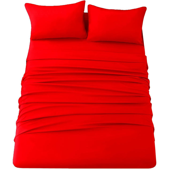 Ghooss Red Full Sheets Extra Soft Bed Sheets Brushed Microfiber 1800 Sheets - Deep Pocket, Wrinkle & Fade Free - 4 Piece-Red,Full