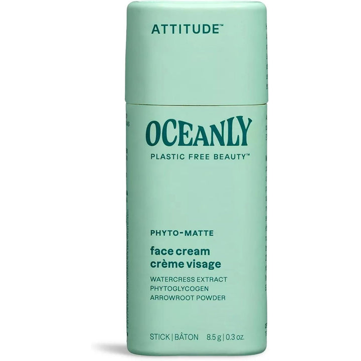 ATTITUDE Oceanly Face Cream Stick, Made in Canada, EWG Verified, Plastic-free, Plant & Mineral-Based Ingredients, Vegan & Cruelty-free Beauty Products, PHYTO MATTE, Unscented, 8.5 grams