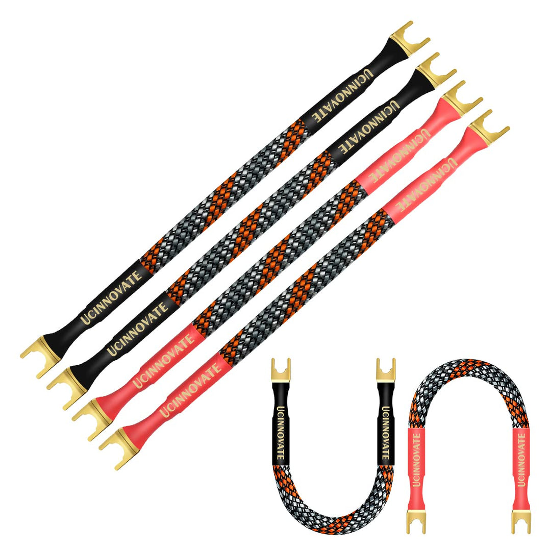 4 x HiFi OFC Speaker Jumper Cable with Spade, 21cm Speaker Cable Bridge Bi-Wire Speaker Jumper Plates, 11AWG Cable Bridge to Speaker Cable Terminals with 8 Gold Plated Spade