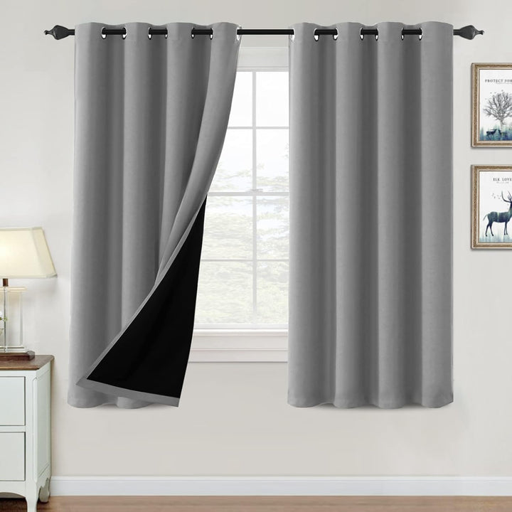 100% Blackout Curtains for Bedroom Thermal Insulated Blackout Curtains 63 inch Length Heat and Full Light Blocking Curtains for Living Room with Black Liner 2 Panels Set, Dove Gray