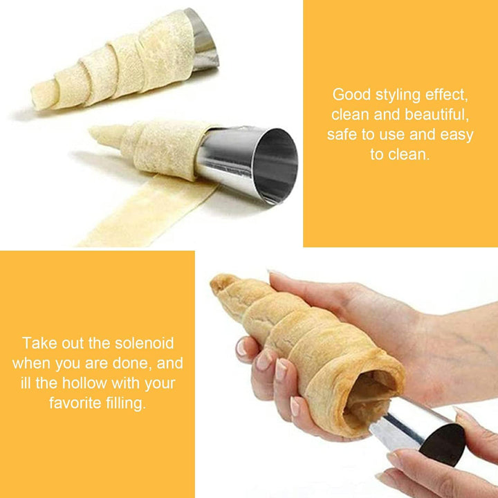 21Pcs Cannoli Tubes Cream Horn Molds Set, 10 Cone Shaped Cannoli Rings, 10 Tubular Shaped Cannoli Rolls, Stainless Steel Baking Mold for Screw Croissant, Pastry, Bread, Waffle. Cleaning Brush