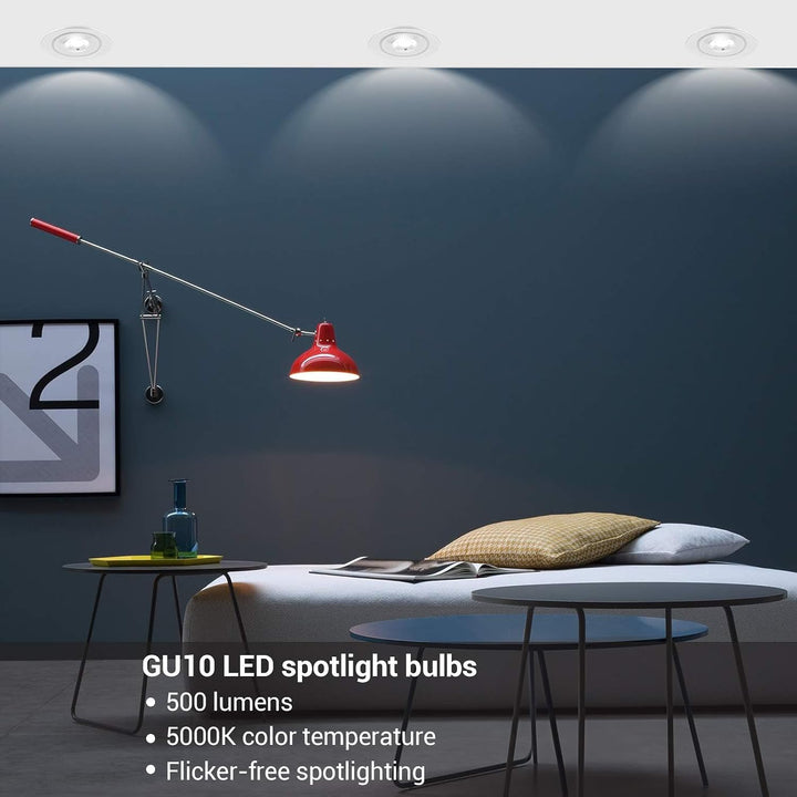 6-Pack GU10 LED Light Bulb, Dimmable 5000K Daylight GU10 Bulb Replacement for Track Lighting, 7W(50W Equivalent) LED Bulbs for Living Room, Kitchen Range Hood, Bathroom, 500LM