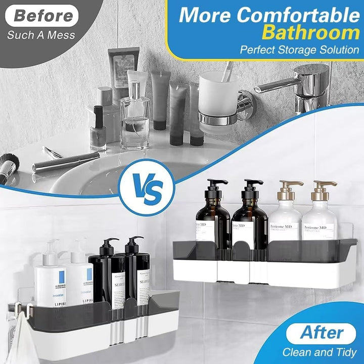 WeshyiGo Shower Caddy No Drilling Shower Organizers with Soap Dish Toothbrush Holder and Hooks Plastic Detachable Large Bathroom Countertop Organizer