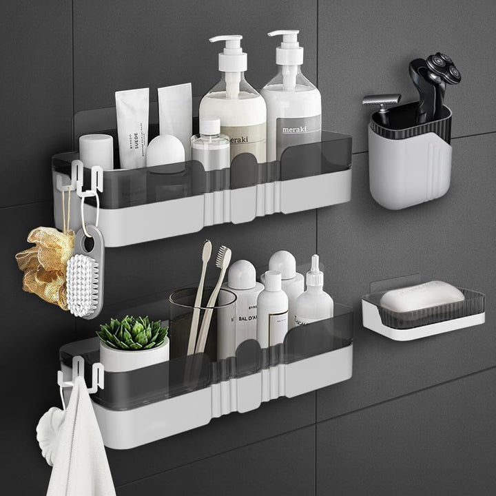 WeshyiGo Shower Caddy No Drilling Shower Organizers with Soap Dish Toothbrush Holder and Hooks Plastic Detachable Large Bathroom Countertop Organizer