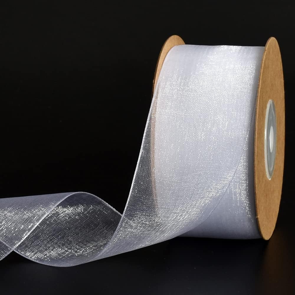 1-1/2 Inch White Organza Ribbon 25 Yards Sheer Chiffon Ribbons for Crafts Wedding Christmas Tree Decorations Valentine's Day Gift Wrapping Bow Making Floral Bouquets Wrapping