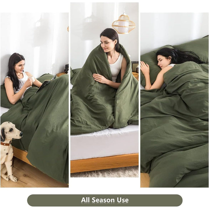 COTTEBED Ultra-Soft Queen Washed Bedding Comforter Sets Bed, All Seasons Use Light Weight with Warm Fluffy Washable Cotton Microfiber Fabric,1 Bed Comforter & 2 Pillow Sham(Queen/Full,Dark Olive Green