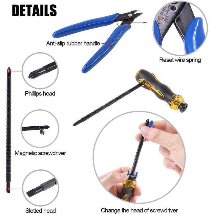 Coaxial Cable Tool Set, Coax RF Connector Crimping Tool + Coaxial Cable Stripper + BNC/UHF Crimp Male Connectors + Wire Cutter + Screw Driver for RG58, RG59, RG62, RG174 (Blue Coloured Casing)